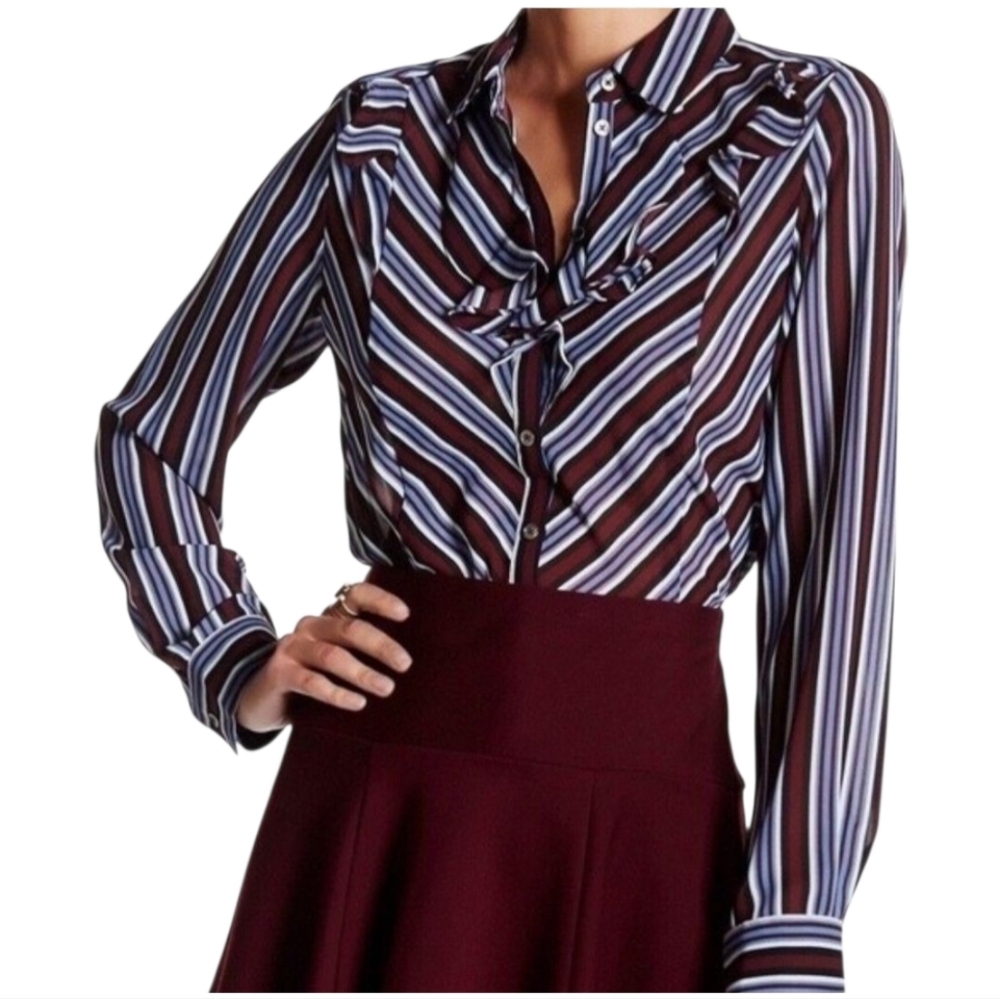 Nanette Lepore Striped blouse with‎ a bow neckline